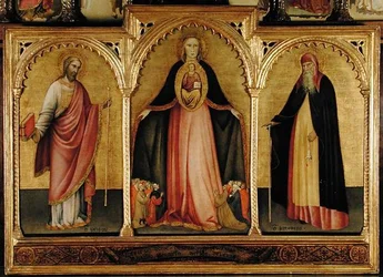 Jungfrau und Kind mit St. Jakobus dem Älteren und St. Antonius (Tempera auf Holz)
