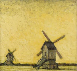 Landschaft mit zwei Windmühlen, ca. 1900