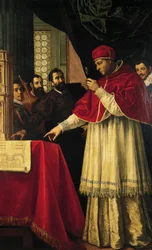 Michelangelo präsentiert Modelle für die Fassade von San Lorenzo, die Laurentianische Bibliothek und die Medici-Gräber Papst Leo X. und Kardinal Giulio de Medici