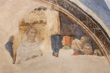 Lunette mit Figur eines Heiligen und fünf nicht identifizierten Figuren (Fresko)