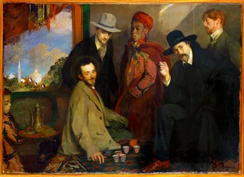 André Gide und Freunde im maurischen Kaffeehaus der Weltausstellung