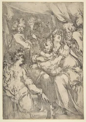 Die Heilige Familie mit der Heiligen Katharina, dem Heiligen Johannes dem Evangelisten und einem Engel, 1612-16