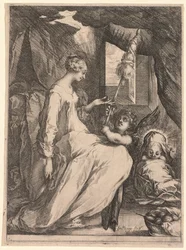Die Jungfrau und das Kind mit Spindel und einem Engel, um 1611-1613