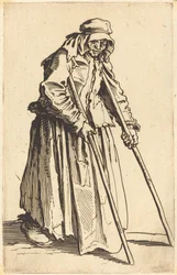 Bettlerin mit Krücken
