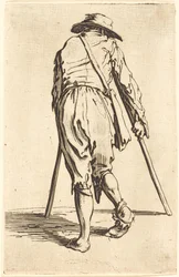 Bettler mit Krücken und Hut, Rückansicht