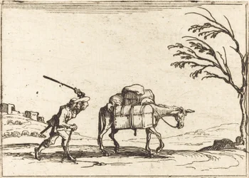 Bauer peitscht seinen Esel