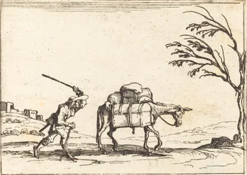 Bauer peitscht seinen Esel