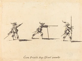 Einnehmen der Schussposition mit dem Musket, 1634-1635