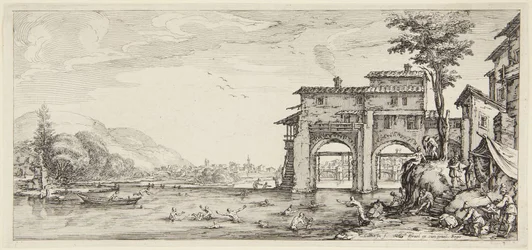 Die Badenden, aus der Serie Für Jean de Médicis gestochene Landschaften, in Florenz gezeichnete Landschaften (Landschaften für Giovanni de Medici oder in Florenz entworfene Landschaften)