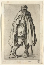 Die Bettler: Bettler auf Krücken mit einer Tasche, ca. 1623
