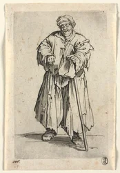 Die Bettler: Fettleibiger Bettler mit gesenkten Augen
