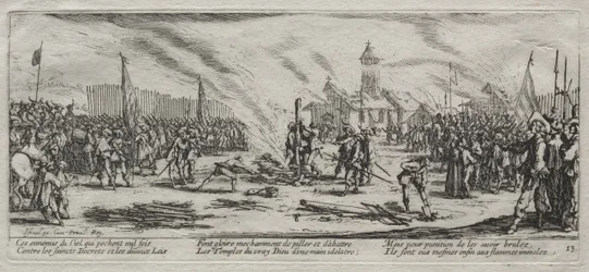 Die großen Leiden des Krieges: Verbrennung auf dem Scheiterhaufen