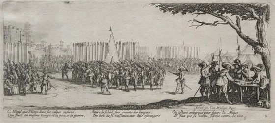 Die großen Elendnisse des Krieges: Einschreibung der Truppen, 1633