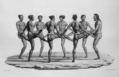 Einheimischer Tanz auf den Karolineninseln, aus Voyage Autour du Monde sur les Corvettes de l