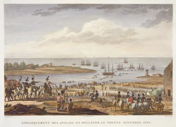 Die Einschiffung der Engländer in Holland, 30. November 1799, graviert von Louis Francois Couche (1782-1849)