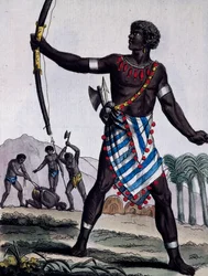 Anzikos-Krieger, Afrika, Stich aus Encyclopedia of voyages