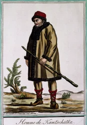 Kamtschatka-Mann, Farbstich von Laroque, Russland