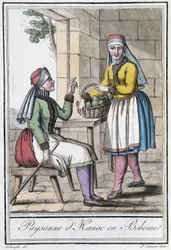 Bäuerin von Hanac, in Böhmen (Tschechoslowakei) - in „Encyclopedia of travels“ von Grasset St Sauveur, Paris