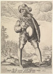 Soldat, bewaffnet mit Breitschwert und Schild, aus Offiziere und Soldaten (1587)