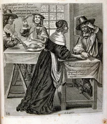 17. Jahrhundert gravierte Illustration aus einer Sammlung von Sprichwörtern. Paris 1657-1663. Von Jacques Lagniet (1620-1675). Französischer Graveur. Von ihm viele sozialkritische Gravuren und Spottbilder wie seine manchmal grotesken und fantastischen Illu