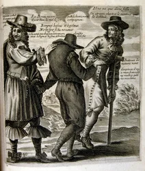 17. Jahrhundert gravierte Illustration aus einer Sammlung von Sprichwörtern. Paris 1657-1663. Von Jacques Lagniet (1620-1675). Französischer Graveur. Von ihm viele sozialkritische Gravuren und Spottbilder wie seine manchmal grotesken und fantastischen Illu