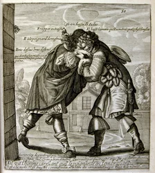 17. Jahrhundert gravierte Illustration aus einer Sammlung von Sprichwörtern. Paris 1657-1663. Von Jacques Lagniet (1620-1675). Französischer Graveur.