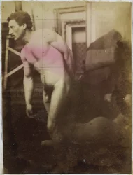 Studie eines männlichen Aktmodells im Atelier von Jacques de Lalaing