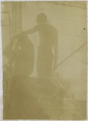 Studie eines männlichen Aktmodells, kniend und von hinten gesehen, im Atelier von Jacques de Lalaing