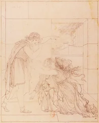 Andromaque zu Füßen von Pyrrhus, Illustration für Andromaque von Jean Racine (1639-1699), von Jacques de Seve (1742-1788)
