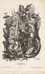 Rocaille mit der Personifikation des Kontinents Afrika. Die vier Kontinente