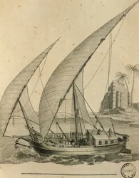 Segelboot von Nubien, Ägypten, Gravur aus Cartes et figures du Voyage en Nubie et en Abyssinie, James Bruce