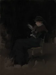 Arrangement in Schwarz: Mädchen beim Lesen, ca. 1880-90