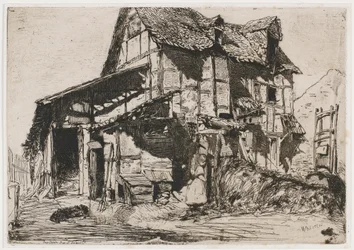 Das unsichere Mietshaus. Eine der zwölf Radierungen aus der Natur Das französische Set, 1858