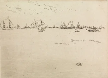 Truppenschiffe, aus einer Serie von zwölf Radierungen mit dem Titel Die Marineparade, 1887