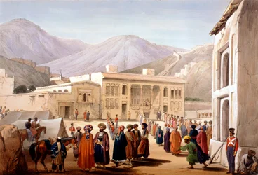 Shah Shoja, Marionette der Briten, hält einen Durbar in Kabul, Erster Anglo-Afghanischer Krieg, 1838-1842