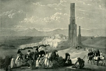 Die Festung und Zitadelle von Ghazni und die zwei Minarette, ca. 1840, 1901