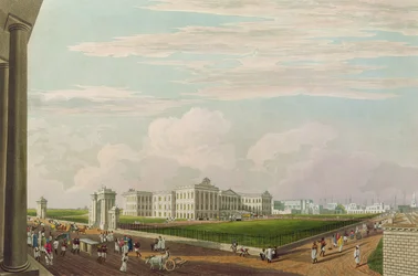 Ansicht des Regierungshauses in Kalkutta, 1826, graviert von Robert Havell dem Jüngeren
