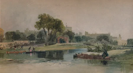 Schloss Windsor vom Eton-Spielplatz aus, um 1838