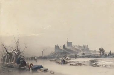 Windsor Castle vom zugefrorenen Fluss während des großen Frosts