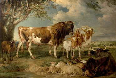 Stier, Kuh und Kalb in einer Landschaft, 1837
