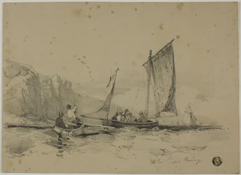 Fischerboote in der Nähe von Klippen