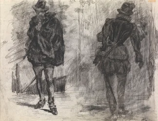 Zwei spanische Soldaten, einer von vorn, der andere von hinten gesehen