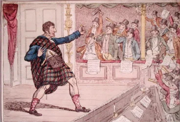 Eine Parodie von Macbeths Monolog im Covent Garden Theatre, veröffentlicht von Walker im Jahr 1809