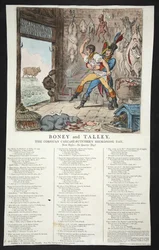 Boney und Talley, Die korsischen Kadaver-Metzger Abrechnungstag - Kein Vierteltag!, veröffentlicht 1803 (handkolorierte Gravur)