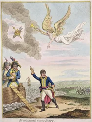 Buonaparte verlässt Ägypten, veröffentlicht von Hannah Humphrey im Jahr 1800 (handkolorierte Radierung)