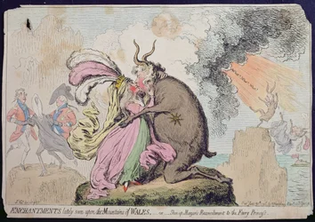 Verzauberungen, die kürzlich auf dem Berg von Wales gesehen wurden, oder Shon-ap-Morgans Versöhnung mit der Feenprinzessin, veröffentlicht von Hannah Humphrey im Jahr 1796