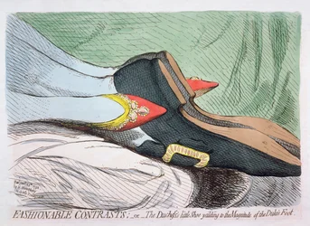 Modische Kontraste, oder Der kleine Schuh der Herzogin weicht der Größe des Fußes des Herzogs, veröffentlicht von Hannah Humphrey 1792