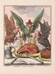 Harpien verunreinigen das Fest, veröffentlicht 1799 (handkolorierte Gravur)