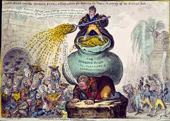 John Bull und der Tilgungsfonds oder Ein hübscher Plan zur Senkung der Steuern und Tilgung der Staatsschulden, 1807 von Hannah Humphrey veröffentlicht