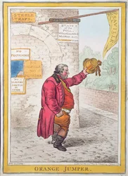 Oranger Pullover, veröffentlicht von Hannah Humphrey im Jahr 1809 (handkolorierte Radierung)